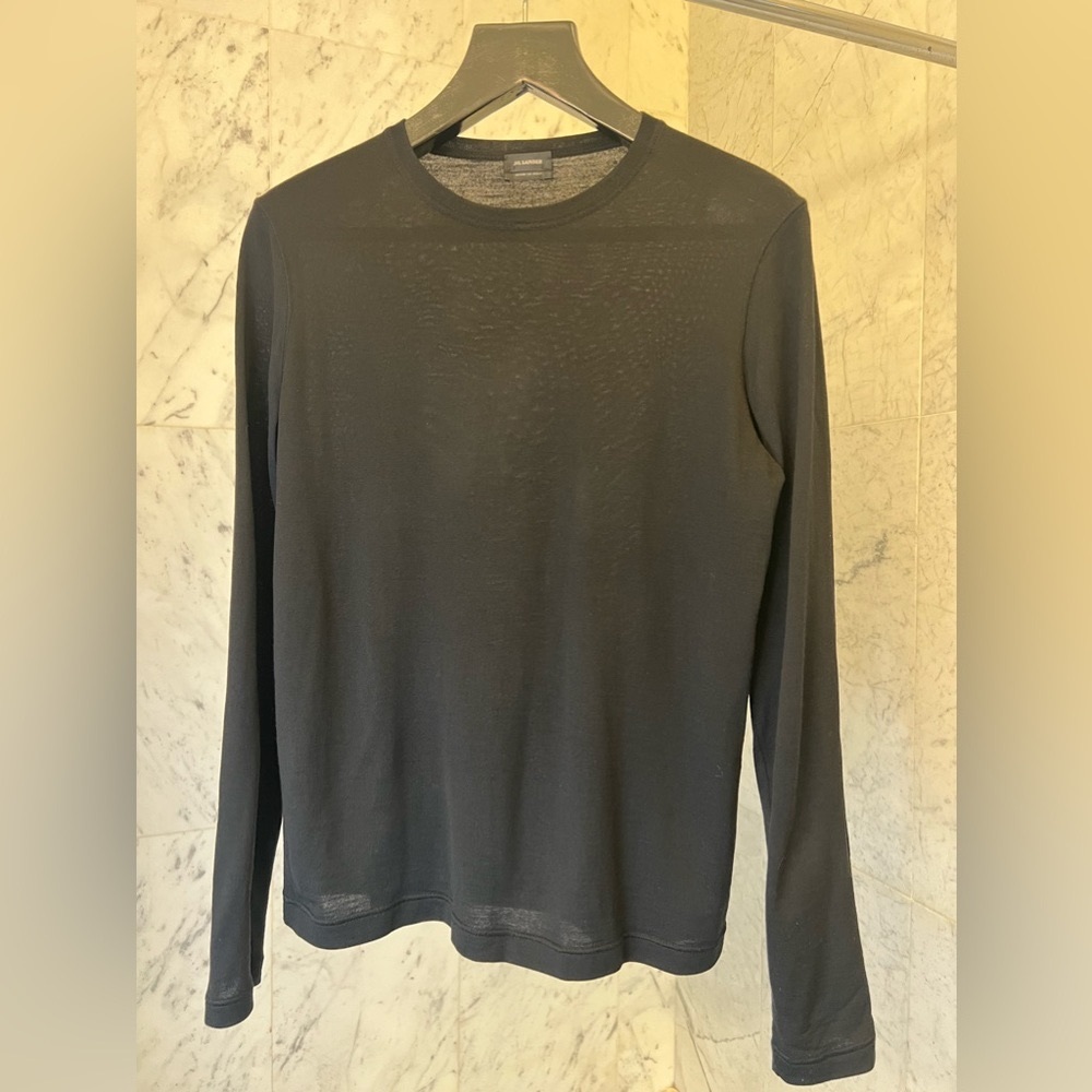 Jil Sander black fine gauge wool crewneck sweater